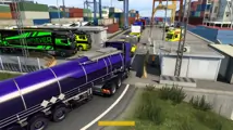 Soviele Trucks passen natürlich nur zwischen Container in einen Hafen, daher rein da!
