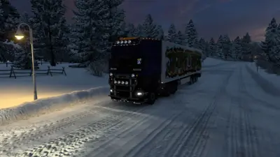 Fahrt im Winterland mit Auftrags-Auflieger im ETS2