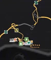 Neue Brücke in Genua auf der Map (grau)