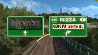 Nizza und der Genua Hafen auf dem Schild, Abzweigung nach links in die Stadt wie in RL
