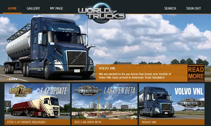 Startseite mit teils nicht ausschließlich World of Trucks bezogenen News über ETS2 und ATS